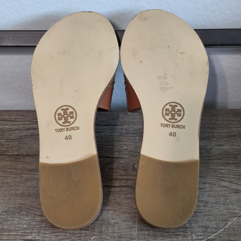 Tory Burch Everly Women's Leather Slides Sandals Shoes Size 40 (9.5-10) Brown - Picture 6 of 8